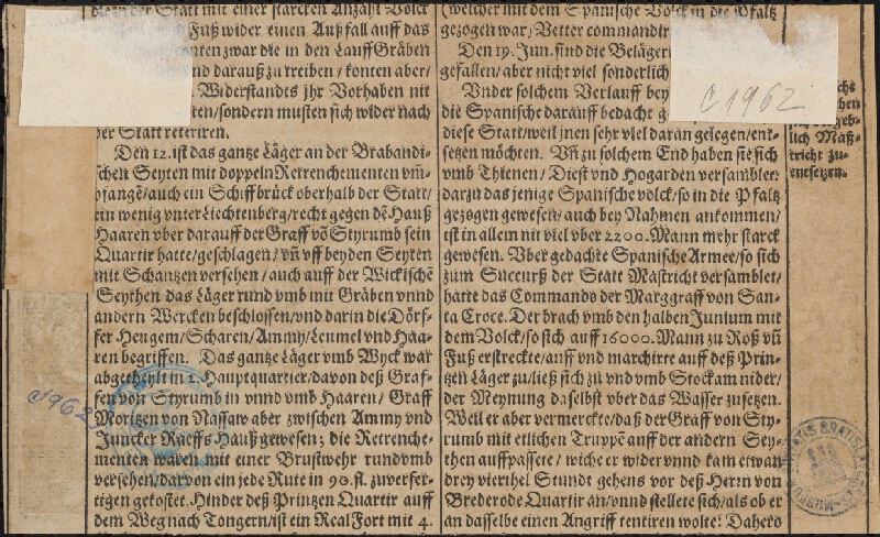 Stredoeurópsky grafik zo 17. storočia – Španieli prekročia rieku Masu 