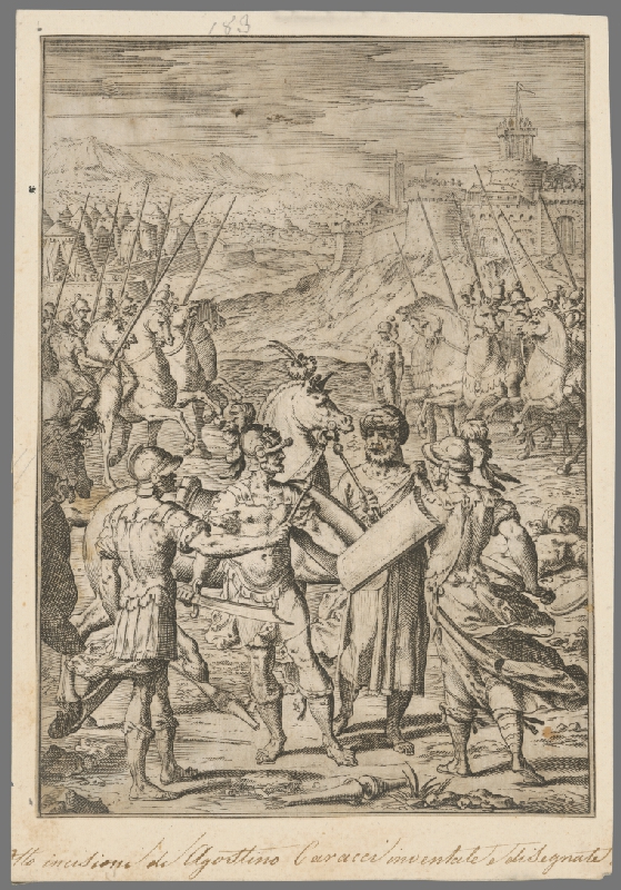 Agostino Carracci, Battista Franco, Bernardo Castello – Vojenská antická scéna z knihy Oslobodený Jeruzalém Torquatto Tasso 