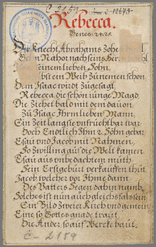 Jan Collaert II, Maarten de Vos st. – Rebeka 