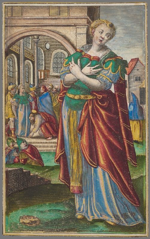 Johannes Collaert, Maarten de Vos st., Karel van Mallery – Žena prichytená pri cudzoložstve (6) Mulier Adultera 