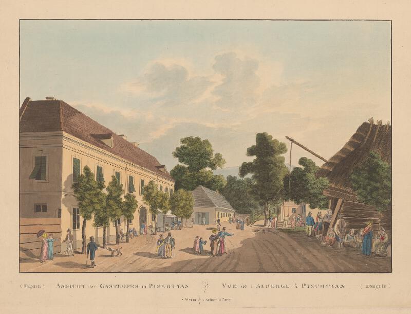 Stredoeurópsky grafik z 19. storočia – Hostinec v Piešťanoch 
