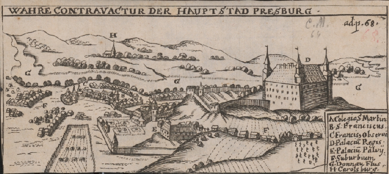 Stredoeurópsky grafik z 2. polovice 17. storočia – Pohľad na Bratislavu zo severu 