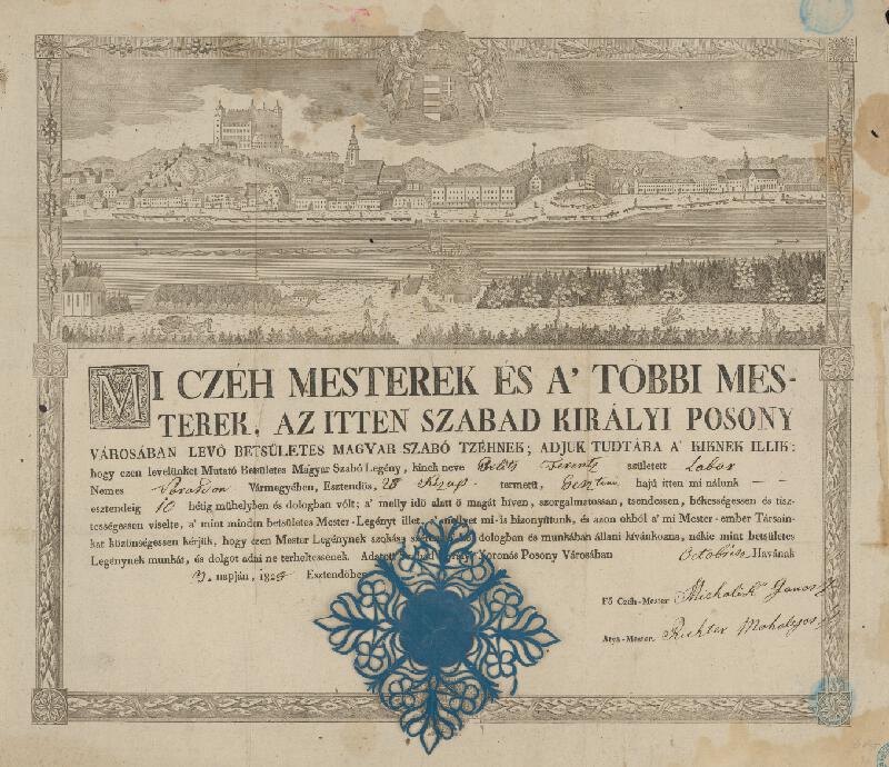 Stredoeurópsky grafik z 19. storočia – Cechový list bratislavských krajčírov 