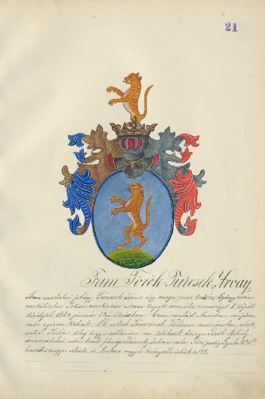 Adolf Medzihradský – Erb rodiny Törökovej-Turcsekovej 