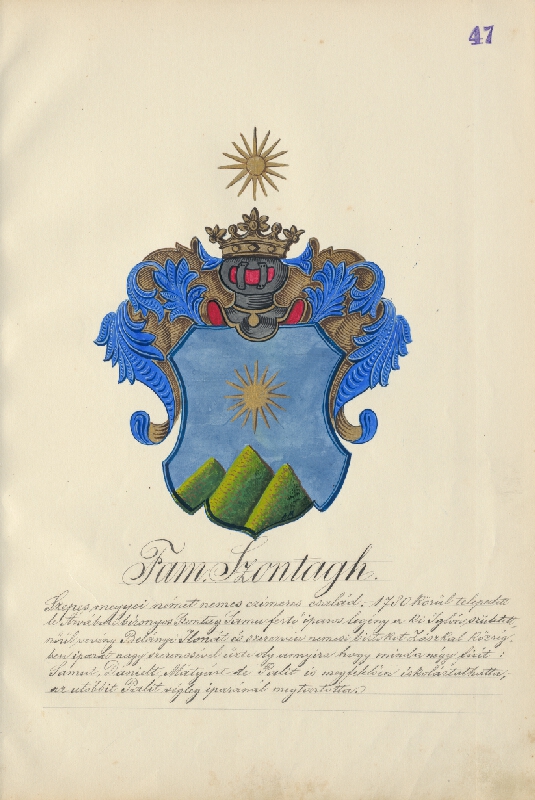 Adolf Medzihradský – Erb rodiny Szontághovej 