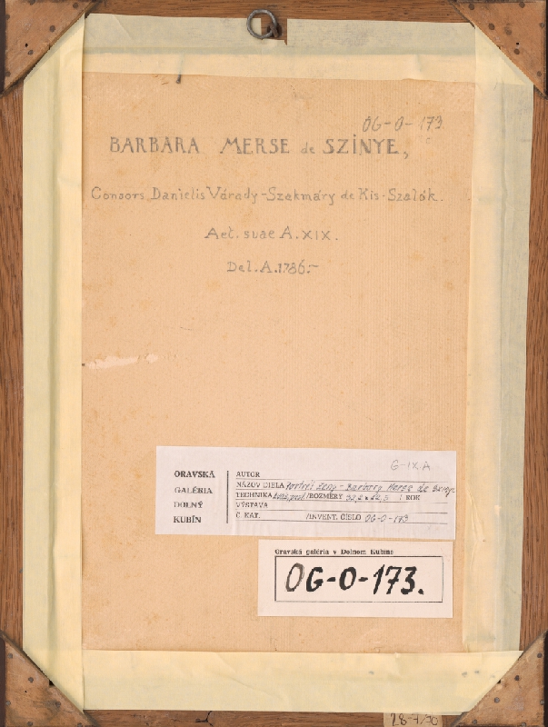 Neznámy autor – Portrét ženy Barbory Merse de Szinye 