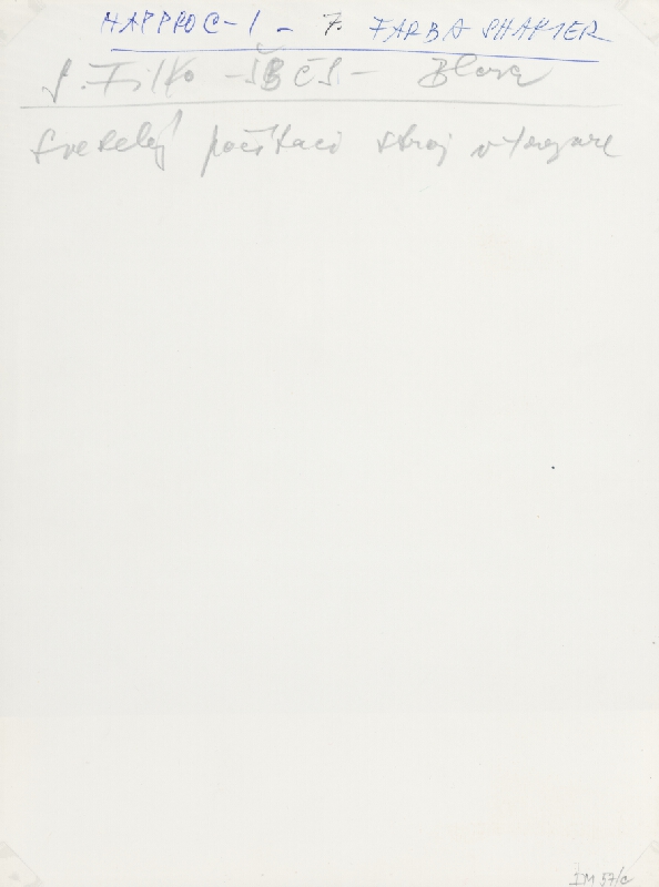 Stanislav Filko – Svetelný počítací stroj,  SBČS (Státní banka Českoslov.) Bratislava (časť názvu) 