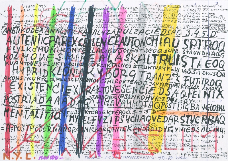 Stanislav Filko – Bez uvedenia názvu (HERMAFRODITSF – MUŽENA – EREKCIEQ – 3.D. – DNA) 