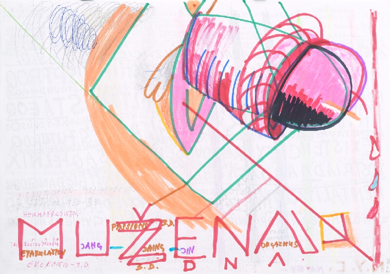 Stanislav Filko – Bez uvedenia názvu (HERMAFRODITSF – MUŽENA – EREKCIEQ – 3.D. – DNA) 