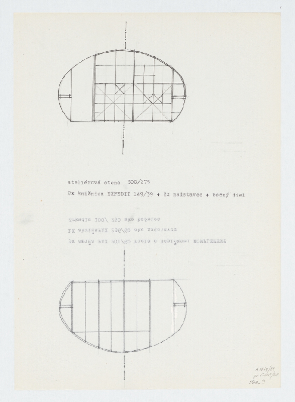 Ivan Matušík – Rodinný dom Xénie a Martina Lettrichovcov na Rybárskej ceste 23 v Senci. Štúdia. Ateliérová stena (pohľad). M nezn. / rub: skriňa a zrkadlo (pohľad). M nezn. 