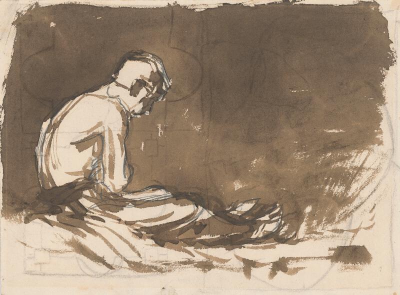 Ladislav Mednyánszky – Sketch of a Man sitting Half-Naked from a Side View (In Prison I.) 