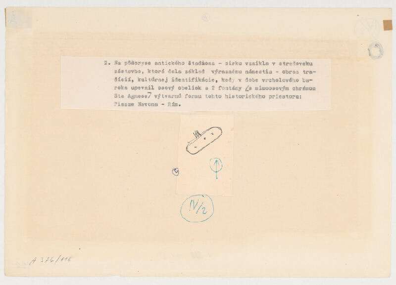 Emanuel Hruška – Rukopis knihy K tvorbe urbanistického prostredia. Piazza Navona - Rím - pôdorys antického štadióna. 