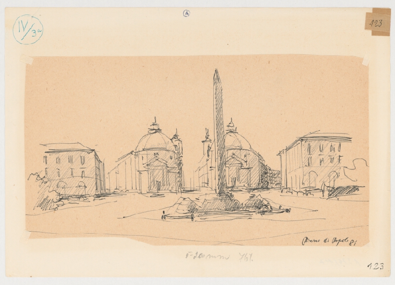 Emanuel Hruška – Rukopis knihy K tvorbe urbanistického prostredia. Piazza del Popolo - Rím - pohľad z priestoru. 