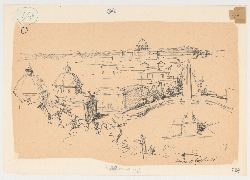 Emanuel Hruška – Rukopis knihy K tvorbe urbanistického prostredia. Piazza del Popolo - Rím - nadhľad na priestor z MOnte Pincio smerom k Vaticanu. 