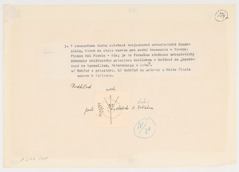 Emanuel Hruška – Rukopis knihy K tvorbe urbanistického prostredia. Piazza del Popolo - Rím - nadhľad na priestor z MOnte Pincio smerom k Vaticanu. 