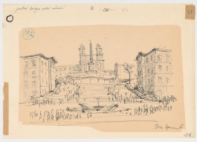 Emanuel Hruška – Rukopis knihy K tvorbe urbanistického prostredia. Piazza spagna - Rím - pohľad na schody. 