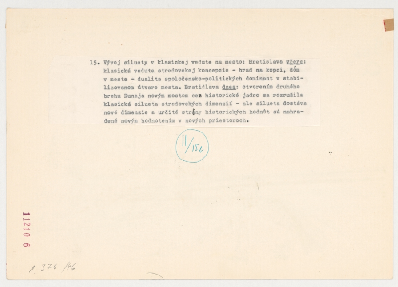 Emanuel Hruška – Rukopis knihy K tvorbe urbanistického prostredia. Bratislava - hrad, ľavý breh Dunaja, dóm, most. 