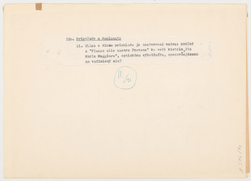 Emanuel Hruška – Rukopis knihy K tvorbe urbanistického prostredia. Rímska ulica - pohľad z "Piazza alle Quattre Fontane" k veži kostola "Sta Maria Maggiore". 