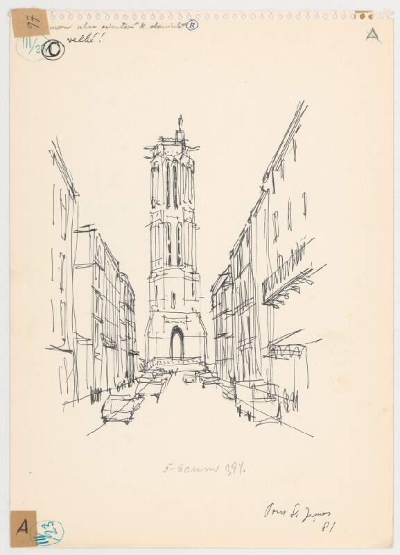 Emanuel Hruška – Rukopis knihy K tvorbe urbanistického prostredia. Tour St. Jaques - Paríž - osová dominanta. 