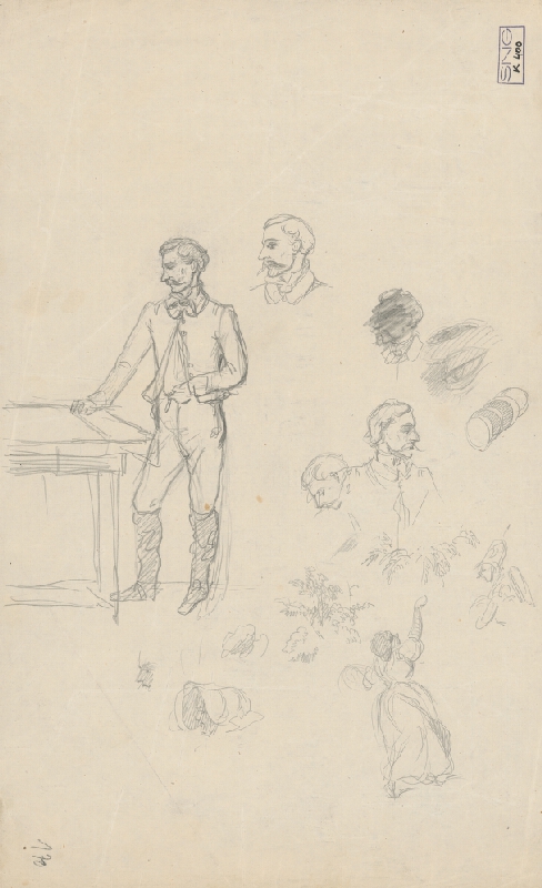 Friedrich Carl von Scheidlin – Náčrt interiéru so sediacim psom 