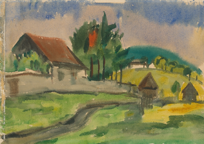 Ernest Zmeták – Dedina na návrší s potokom 