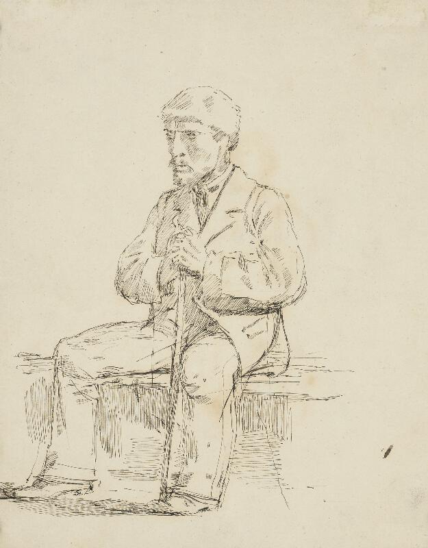 Ladislav Mednyánszky – Na lícnej strane štúdia sediaceho muža s palicou 