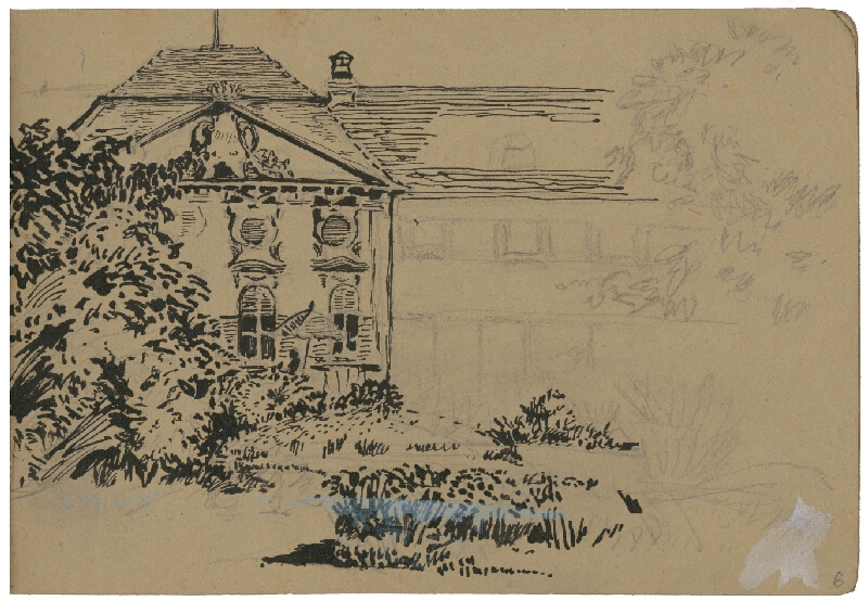 Margita Czóbelová – Náčrt fasády paláca so záhradou  