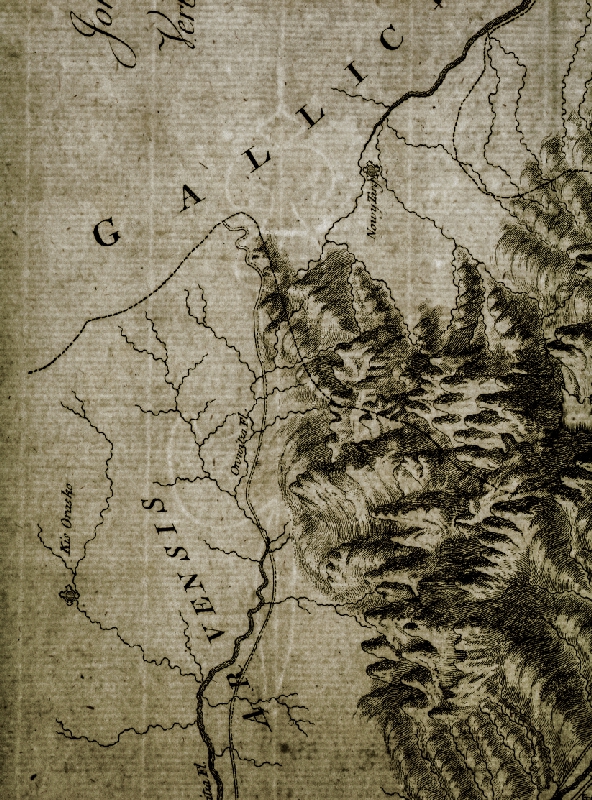 Neznámy grafik – Čiastkový pohľad na Tatry a plán projektu prepojenia Váhu a Popradu 