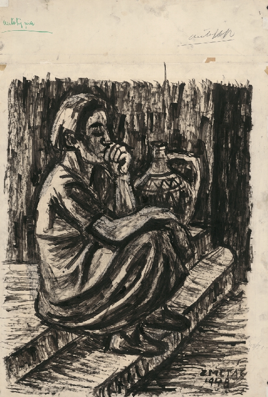 Ernest Zmeták – Sediaca žena s krčahom 