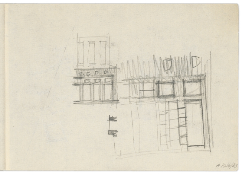 Vladimír Dedeček – Vysoká škola poľnohospodárska v Nitre. Skicár. Tridsiaty štvrtý list. 