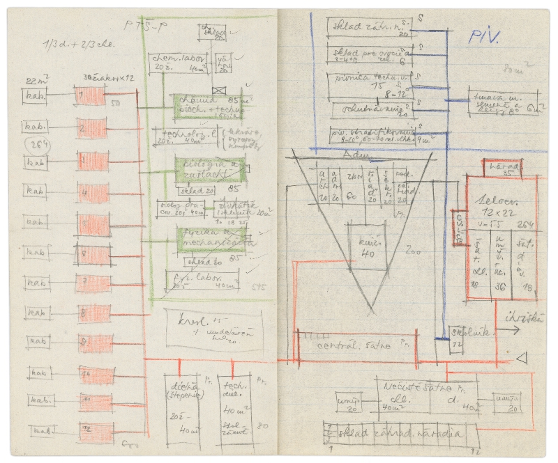 Vladimír Dedeček – Vysoká škola poľnohospodárska v Nitre. Skicár. Piaty a šiesty list. 