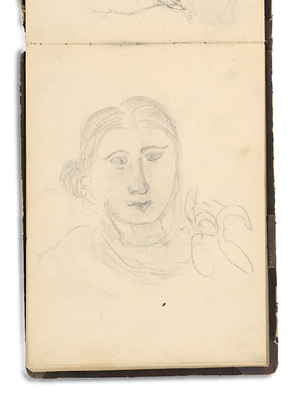 Andrássy, Adelheid Odescalchi – Pohľad na vodopád v parku Kaštieľa v Betliari. Náčrty ženskej tváre (obojstranné) 