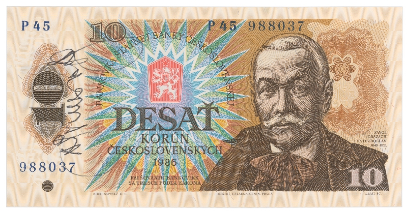 Albín Brunovský – Návrh bankoviek so signatúrou I. Desať korún. 