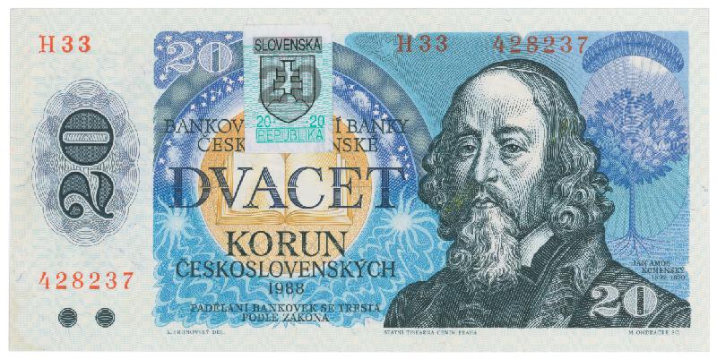 Albín Brunovský – Návrh bankoviek so signatúrou I. Dvadsať korún. 