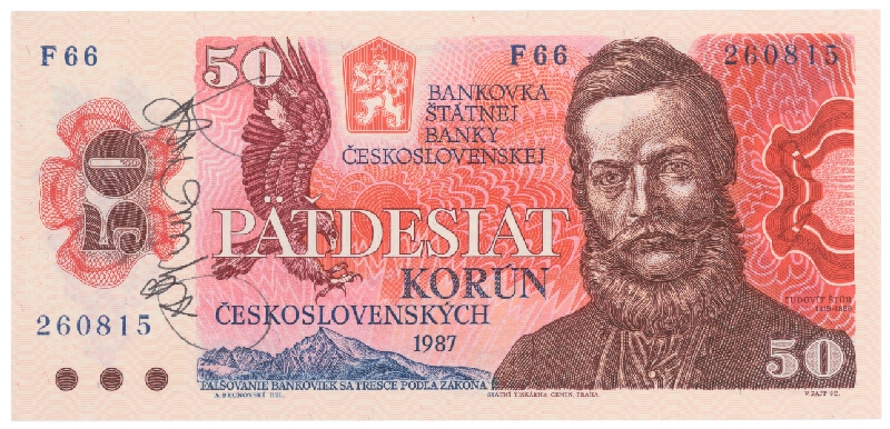 Albín Brunovský – Návrh bankoviek so signatúrou I. Päťdesiat korún. 