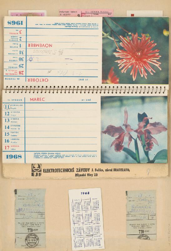 Július Koller – Archív JK/Koláž osobných dokumentov/kalendár 1968 