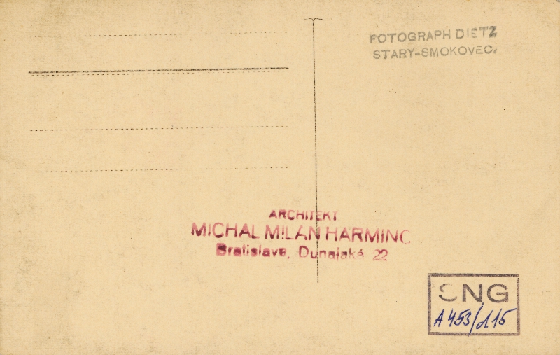 Milan Michal Harminc – Sanatórium Dr. Szontágha v Novom Smokovci. Severné priečelie. 