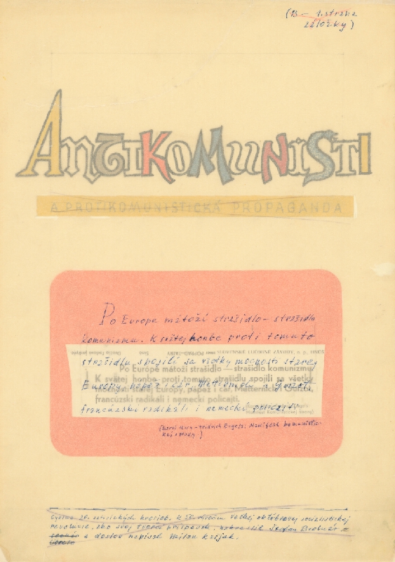 Štefan Bednár – Cover Sheet from Cycle Anticommunists 