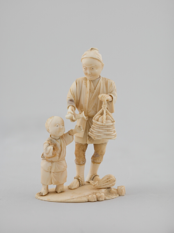 Japonský autor – Okimono - Rybár s chlapcom 