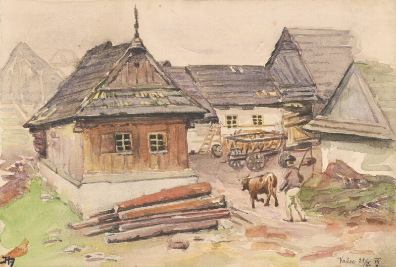 Jaroslav Augusta – Náčrt dvora chalupy vo Važci 