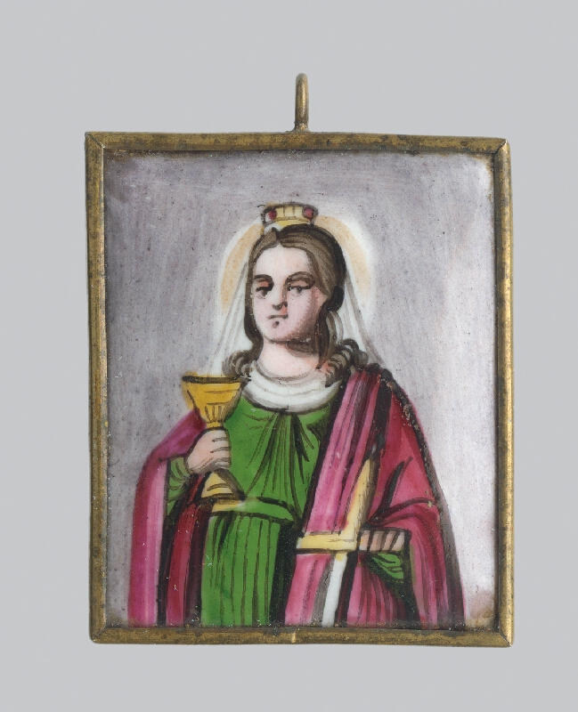 Ruský emailér – miniaturista – Medailón Svätá Barbora - prívesok 