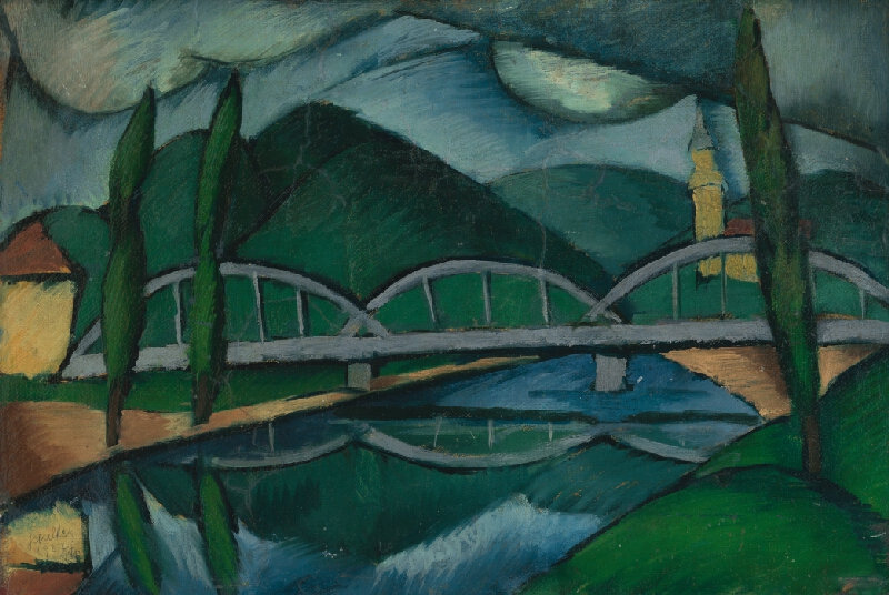 Gejza Schiller – Krajina s mostom, 1922, Východoslovenská galéria 