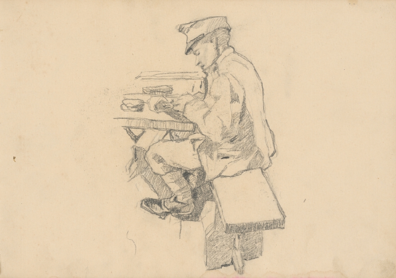 Július Koreszka – Sediaci vojak pri stole 