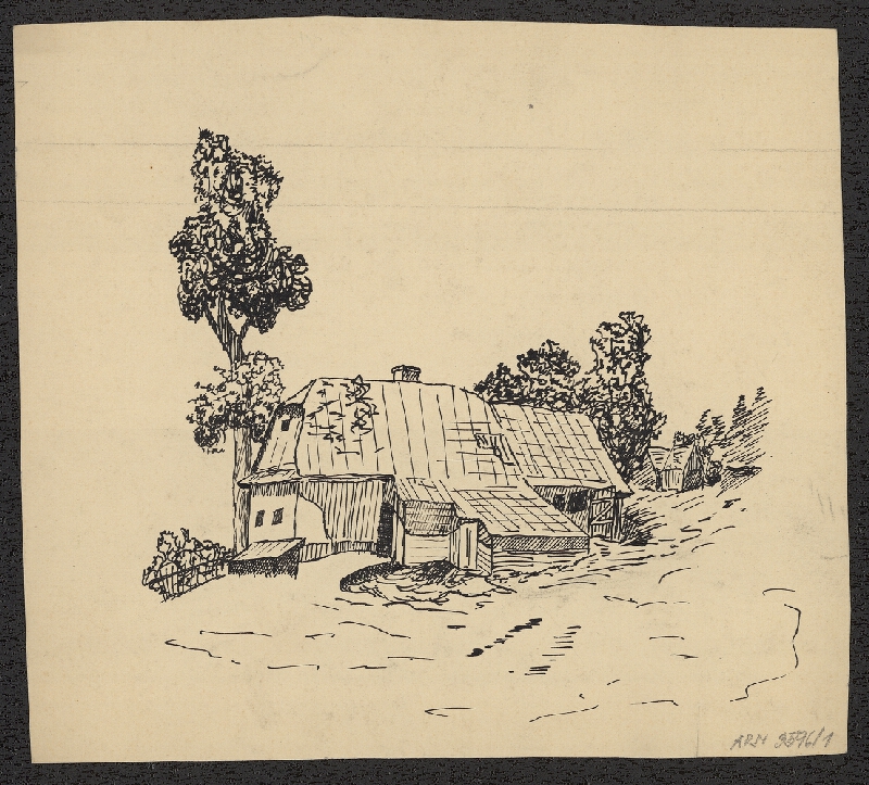 Jiří Rathouský – kresba - chalupa, krajina 