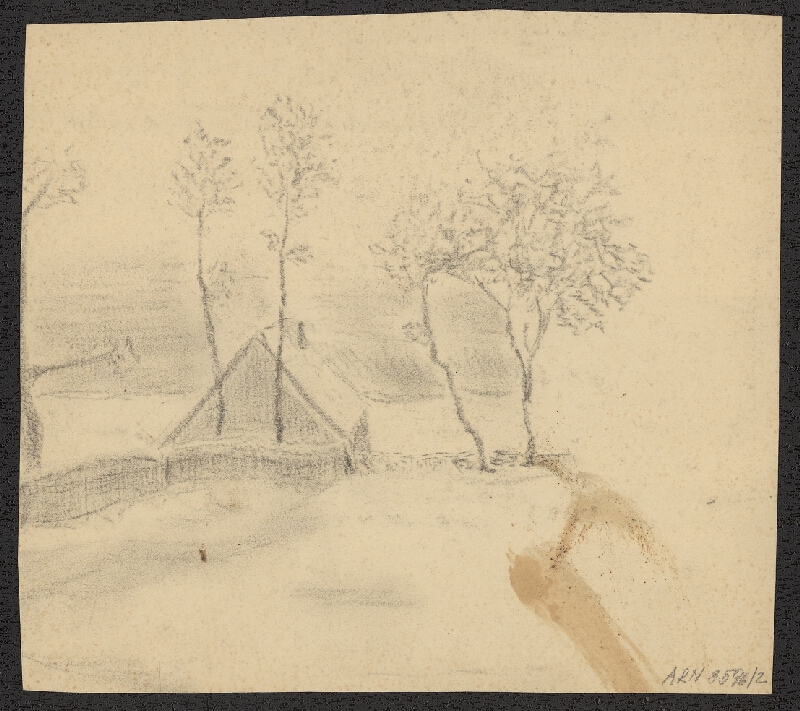 Jiří Rathouský – kresba - chalupa, krajina 