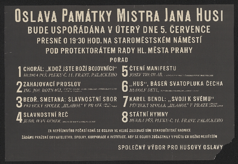 Adolf A. Zahel – Plakát k oslavě památky Mistra Jana Husa, Praha 