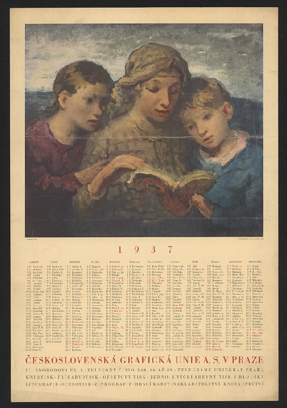 Jan Čumpelík – Nástěnný kalendář Čsl. grafické Unie v Praze 