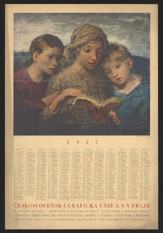 Jan Čumpelík – Nástěnný kalendář Čsl. grafické Unie v Praze 