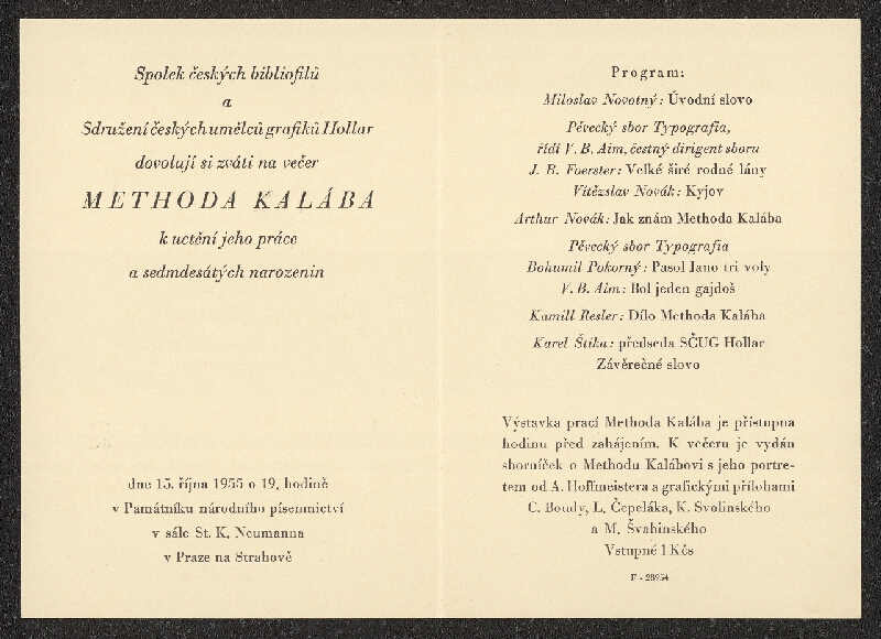  – Methoda Kalába v Památníku nár. písemníctví, Praha na Strahově, 15.10.1955 