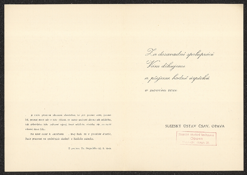 neznámý – Novoročenka Slezského ústavu ČSAV, Opava 
